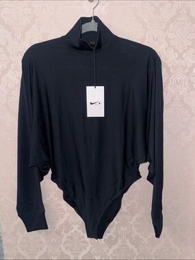 Nike Black Zip-Front Long Sleeve Bodysuit